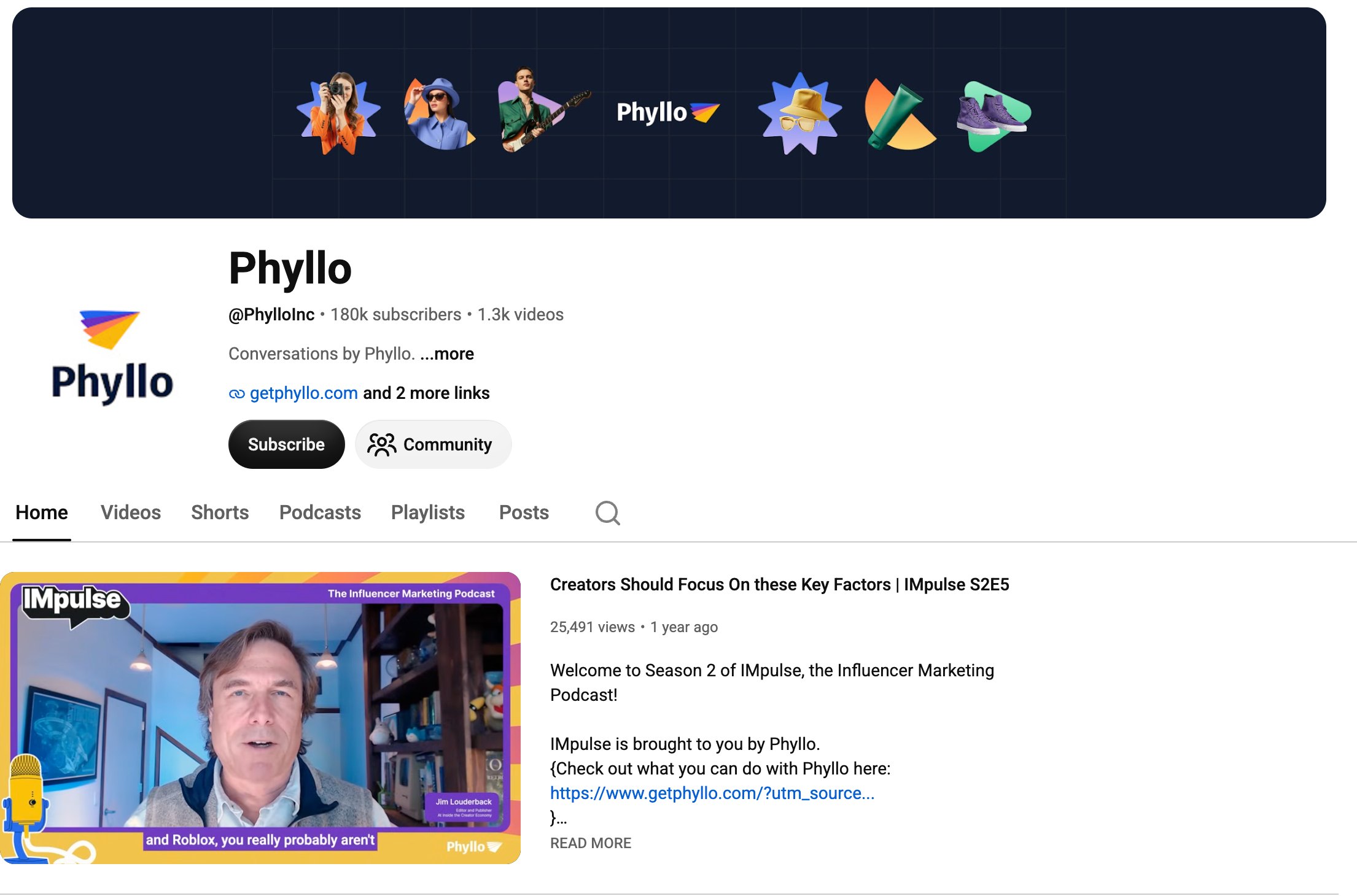 The channel today: 180k subscribers, 1.3k videos